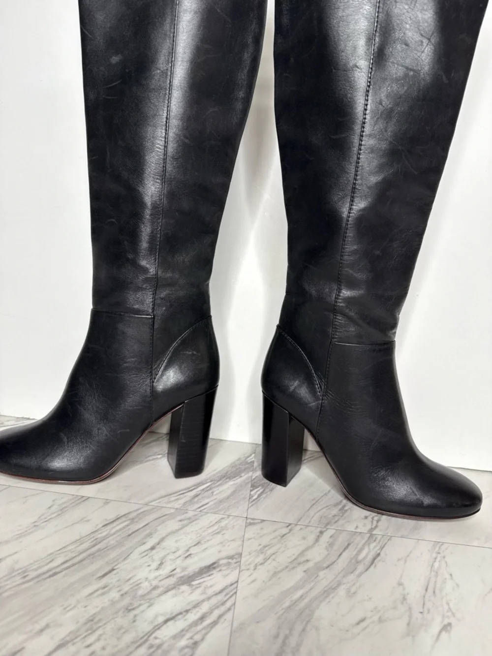 Tory Burch Black Leather Over The Knee Heeled Boot 5 1/2 M